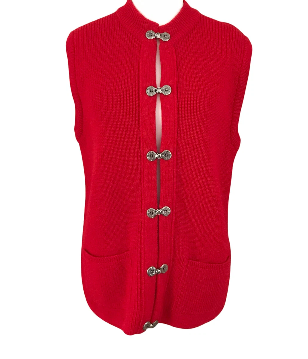 Heather Graham Red Waistcoat Vest Cardigan M L Chunky Knit Pure