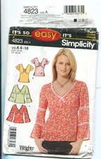 SIMPLICITY 4823 MISSES' PULLOVER TOP W/ VARIATIONS SZ 8-18 UNCUT 2004