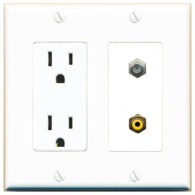RiteAV Power Outlet and COAX RCA-YELLOW Wall Plate Decorative [White]