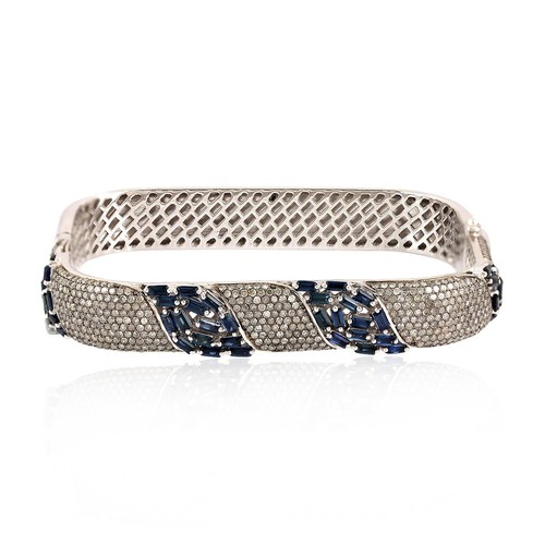 3.18ct Diamond Blue Sapphire Square Bangle Bracelet 925 Starling Silver - 第 1/6 張圖片