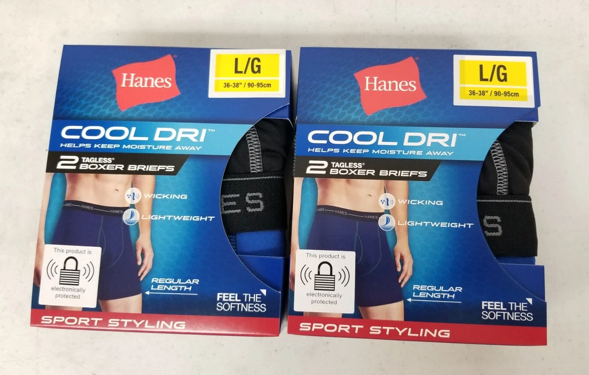 Hanes 2 Pack Mens Boxer Briefs Cool Dri Tagless Underwear Shorts Size L/G  36-38