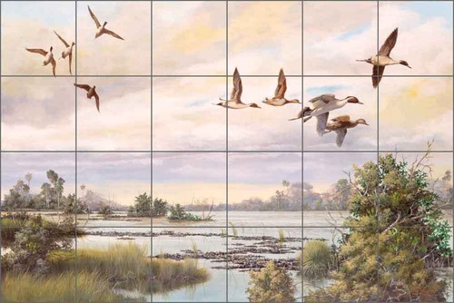 Ceramic Tile Mural Backsplash Binks Ducks Wildlife Birds Lodge Art REB008 - Picture 4 of 5