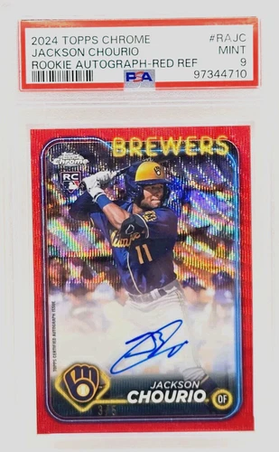 2024 Topps Chrome Jackson Chourio Red Wave Rookie Auto /5 PSA 9