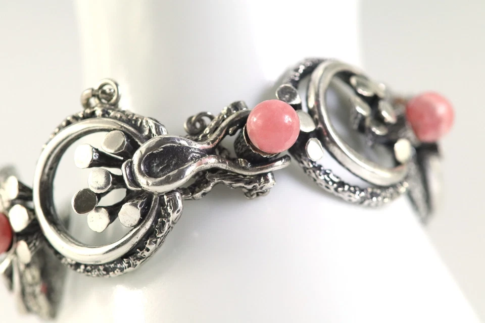 Florales Sterlingsilber (925) Gliederarmband, mit Rhodochrosit, Floral, L: 19cm - Bild 3 von 4