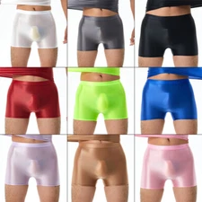 Men Oily Shiny Boxer Shorts Pouch Briefs Low Rise Shorts Pants Underpants Unisex