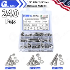 240Pcs Hex Head Bolts Stainless Steel And Nut & Washer Assortment Hardware Kit