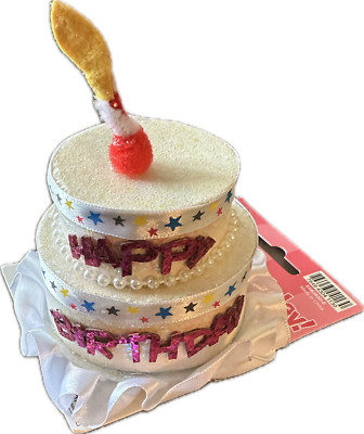 White Happy Birthday Sequined Cake Hair Clip Headband Hat Sparkle