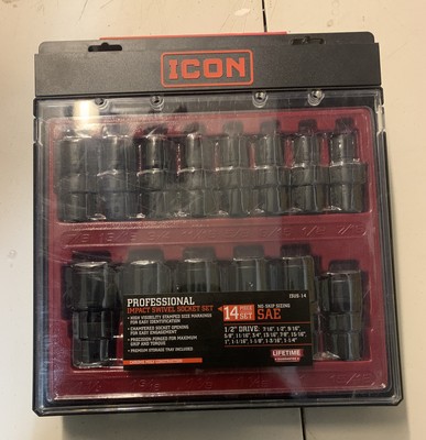 Icon 1/2 inch SAE Professional Impact Swivel Socket Set 14pcs 13US-14