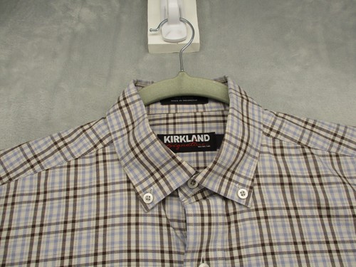 Kirkland Signature Button Up Shirt Men's Large Beige with Multicolor Plaid - Picture 7 of 14
