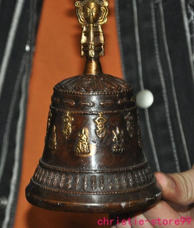 7" Antiguo Tíbet Bronce Dorado Buda Campana Anillo la Campana Exorcismo Reloj Estatua Foto 3 de 4