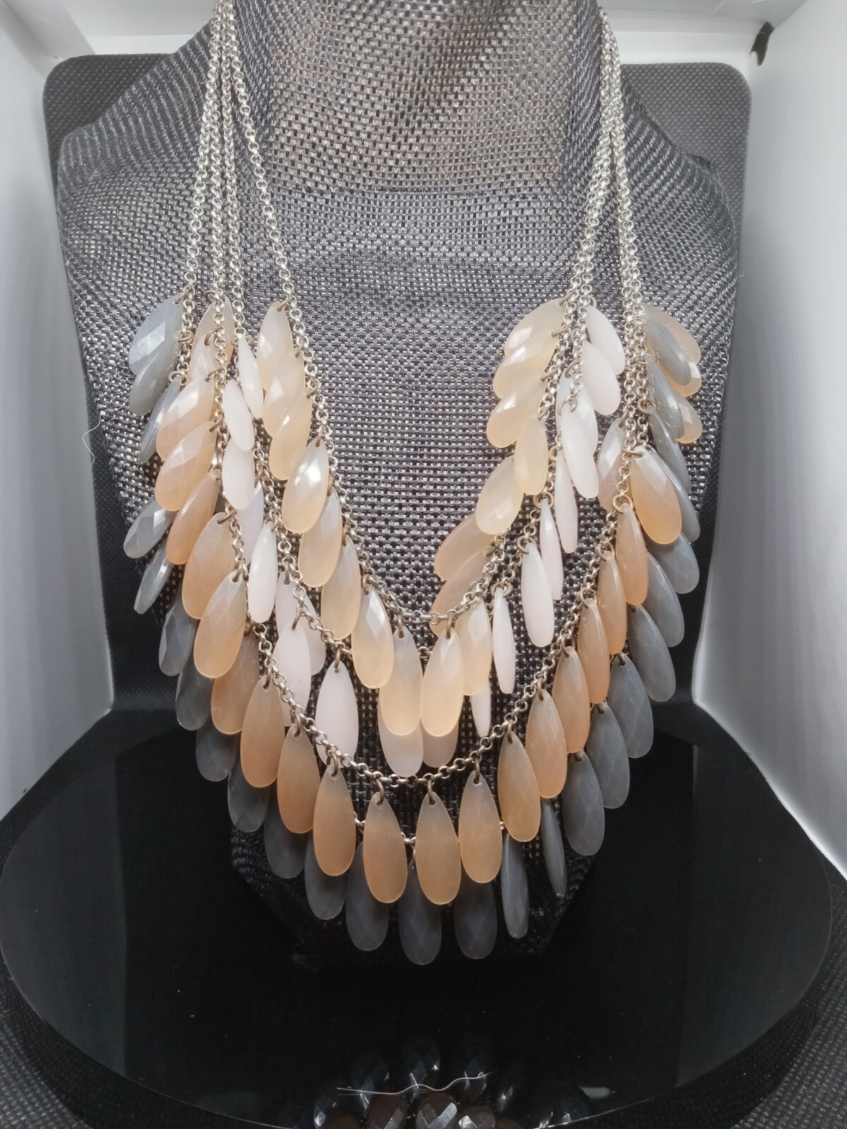 Statement Necklace Pink Black Multi Layer Strand … - image 1