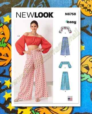 New Look 6758 Palazzo Pants Crop Top UNCUT Sewing Pattern Sizes XS-XL n6758