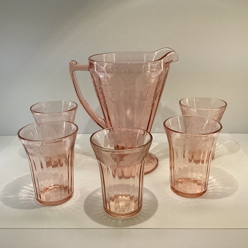 Jeanette pink depression glass cone pitcher & 5 tumblers READ - Picture 11 of 11