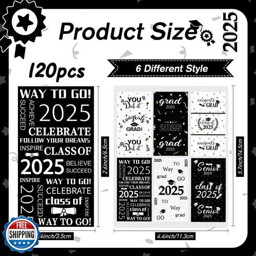 Graduation Party Decorations, 2025 Graduation Candy Stickers, 120 PCS Black W - Picture 2 of 5