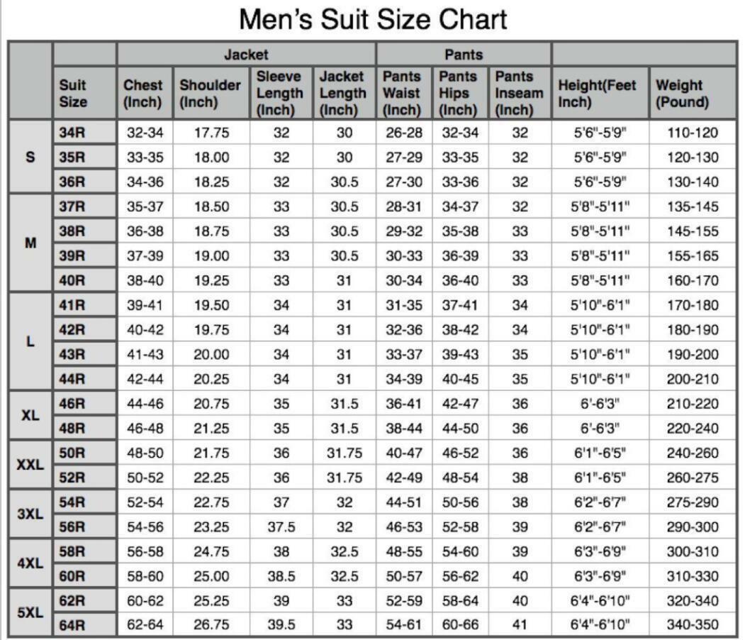 46r sport coat size chart