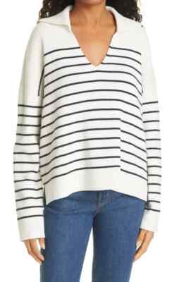 NEW, LA LIGNE NY Stripe Cotton & Cashmere Sweater - Ivory Size L  #S6372