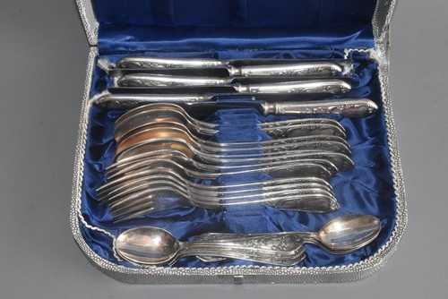 Versilbertes Besteck barock reliefiert 100; 6 Personen 24 Teile Fischer In OVP/k - Picture 8 of 10