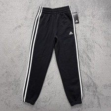 Adidas Pants Boys Small Black 3 Stripes Joggers Sweatpants Youth Athletic