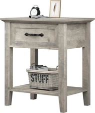 Grey Nightstand End Table Bedside Table for Bedroom with Drawer & Storage Shelf