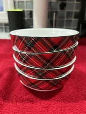 Mikasa Bone China Tartan Red Plaid Christmas Holiday 4 Small Fruit Bowls New