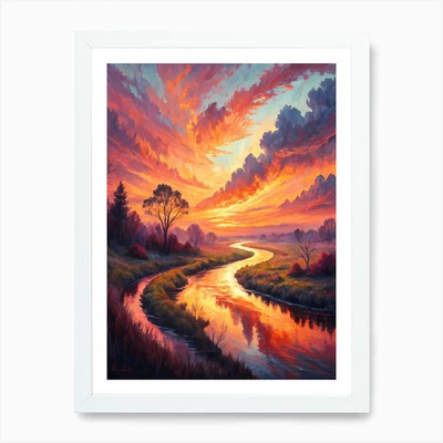 A Colorful, Dreamlike Sunset Reflec Framed Wall Art Poster Canvas Print Picture