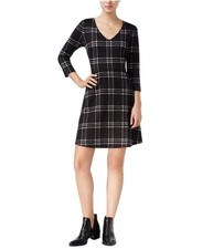 maison Jules Womens Windowpane Fit & Flare A-line Dress, blackcombo, XL