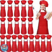 Handepo 40 Pcs Kids Apron Chef Hat Set Boys Girls Aprons Chef Children's Bib 