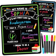 First Day of School Sign Board with Liquid Chalk Markers, Double-Sided