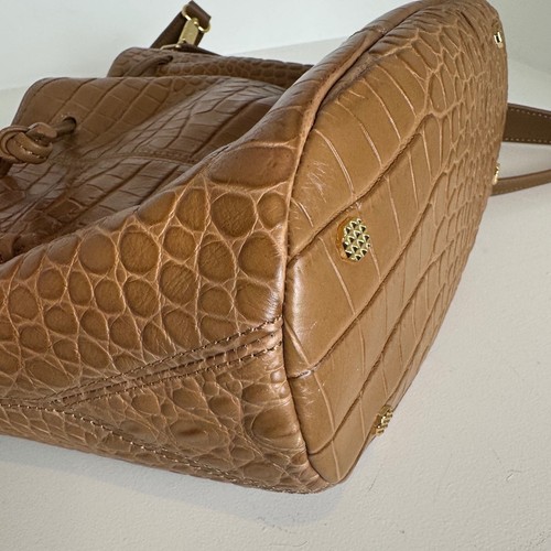 Elizabeth and James Camel Embossed Croc Cynnie Bucket Bag Drawstring Camel - Picture 13 of 17