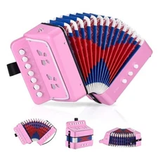 RIVVTA Accordion, 10 Keys Button Accordion 7 Key 3 Bass Mini Musical Light Pink