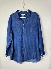 Coolibar Long Sleeve Chambray Denim Tunic Top Women Plus size 3X UPF 50+ Blue