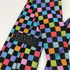 ROBERT TALBOTT Best Of Class Tie Square Multicolor Neon Black Silk Hand Sewn USA