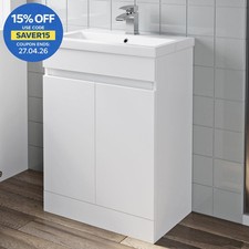 Image of 600mm Freestanding Vanity Unit Basin Sink Bathroom Storage Cabinet Gloss White