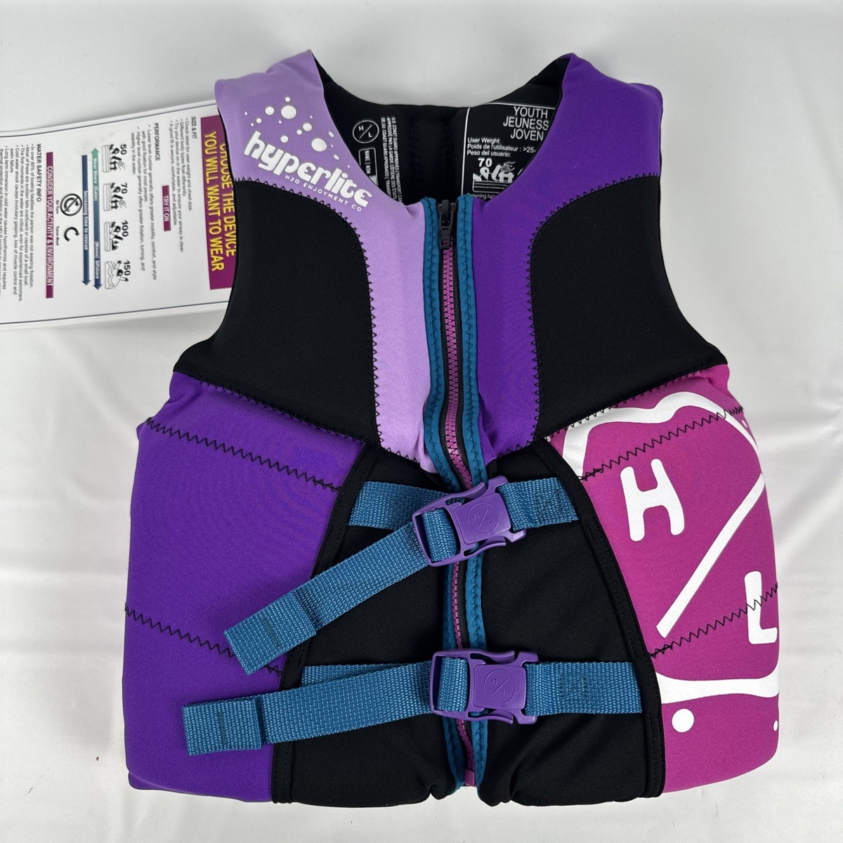 Hyperlite Youth Life Vest, USCG Approved (55-88 lbs) Purple Black