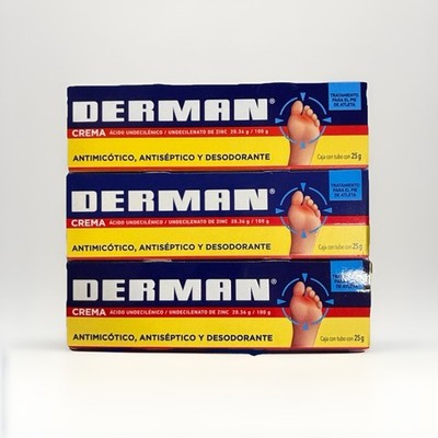 Derman Crema Antimicótica (Pack 3) - Para Pie de Atleta y Hongos (25g cada una)