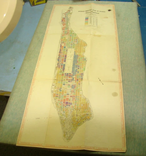 Vintage 1940 Monthly Rent Survey Map of Manhattan from $100.00 On Central Park! - product listing photo