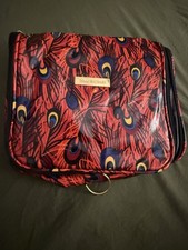 Isaac Mizrahi TikTok Travel Hanging Toiletry Bag Red Peacock Pattern. NWT