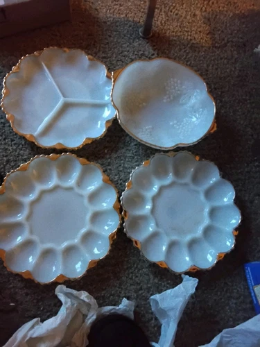 vintage Anchor Hocking Fire King deviled egg, Relish plate & Serving Bowl.