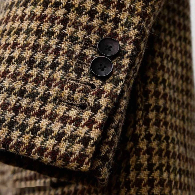 Abrigo informal de tweed pata de gallo marrón para oficina chaqueta de negocios ajuste regular Foto 4 de 4