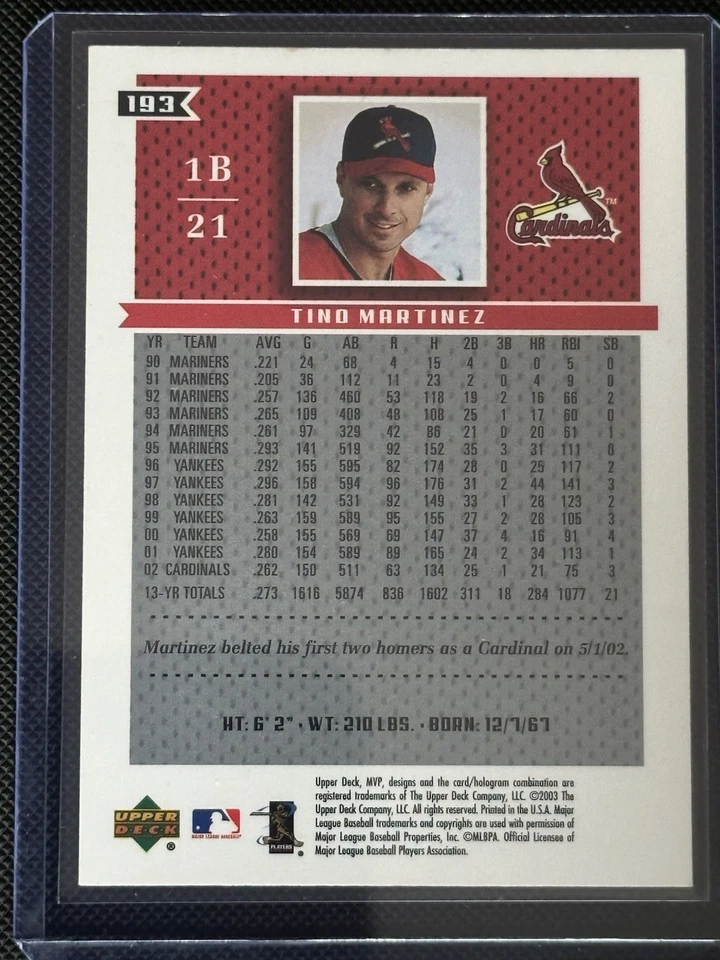 2003 Upper Deck MVP - Tino Martinez #193 Cardinals - Image 2 of 2