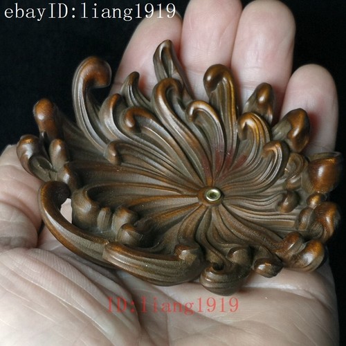 china 3.6" boxwood hand carved Chrysanthemum flower Incense stand decoration - Picture 7 of 8