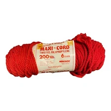 ONE PARTIAL SKEIN MAXI-CORD TWISTED POLYPROPYLENE HERCULON 200 yds 6mm RED