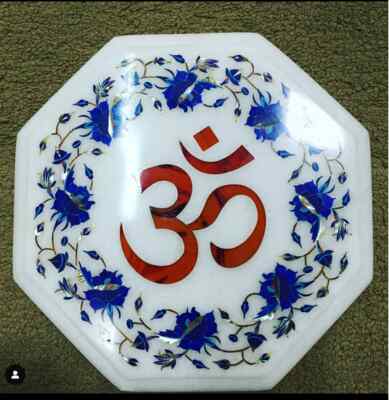 18'' Inlay White Marble Coffee Table Top Side center Table lapis mosaic decor