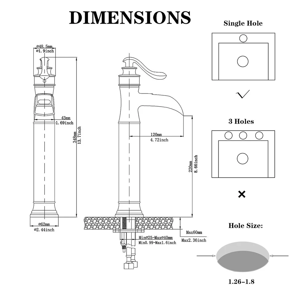 Vessel Sink Faucet Oil Rubbed Bronze Single Hole Bathroom Mixer Tap with Drain - Image 2 of 4