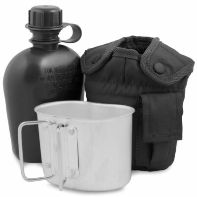 2 Pc Military Style Aluminum 1 QUART 1QT CANTEEN w BUTTERFLY HANDLE CUP NEW