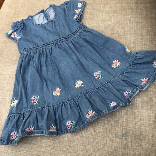 Girls Denim Dress Blue 4-5 Years Flower White Pink Purple