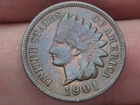 1901 Indian Head Cent Penny- Fine/VF Details, Toned