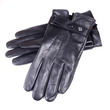 Men's Real Leather Goat Skin Wrist Button Winter Warm Touch Screen Short Gloves