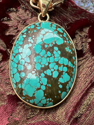 Charles Albert Turquoise & Alchemia Gold Handcrafted Artisan Pendant Necklace