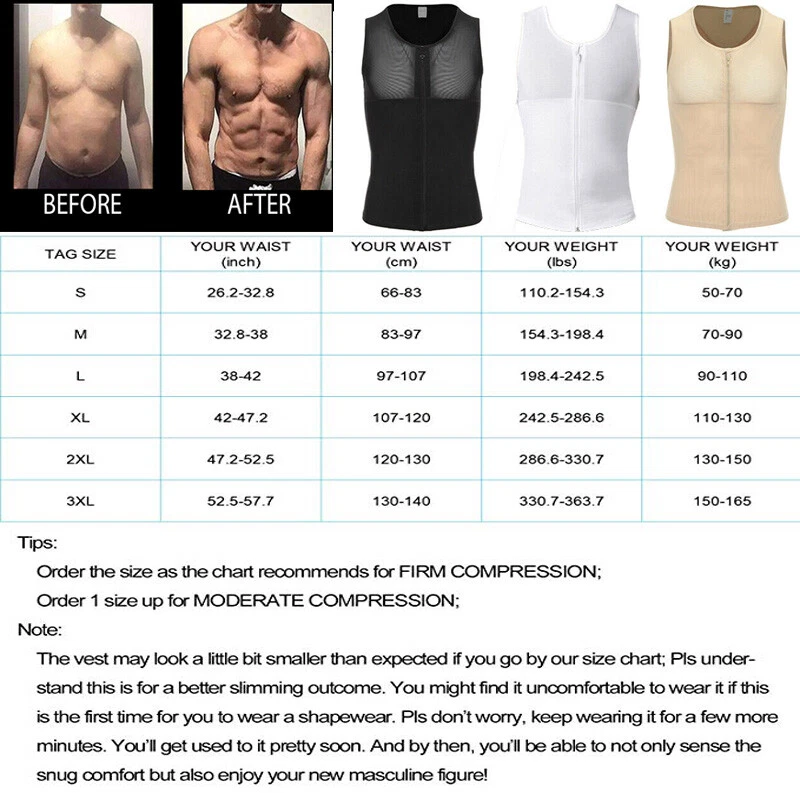 EE. UU. Hombres Adelgazante Body Modelador Chaleco Moobs Pecho Compresión Camisa Camiseta sin Mangas Ajustador Foto 2 de 4